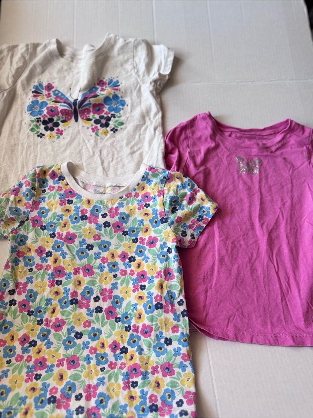 Girls Floral & Butterfly Short-Sleeve Tee Set - Pink, White, Multicolor